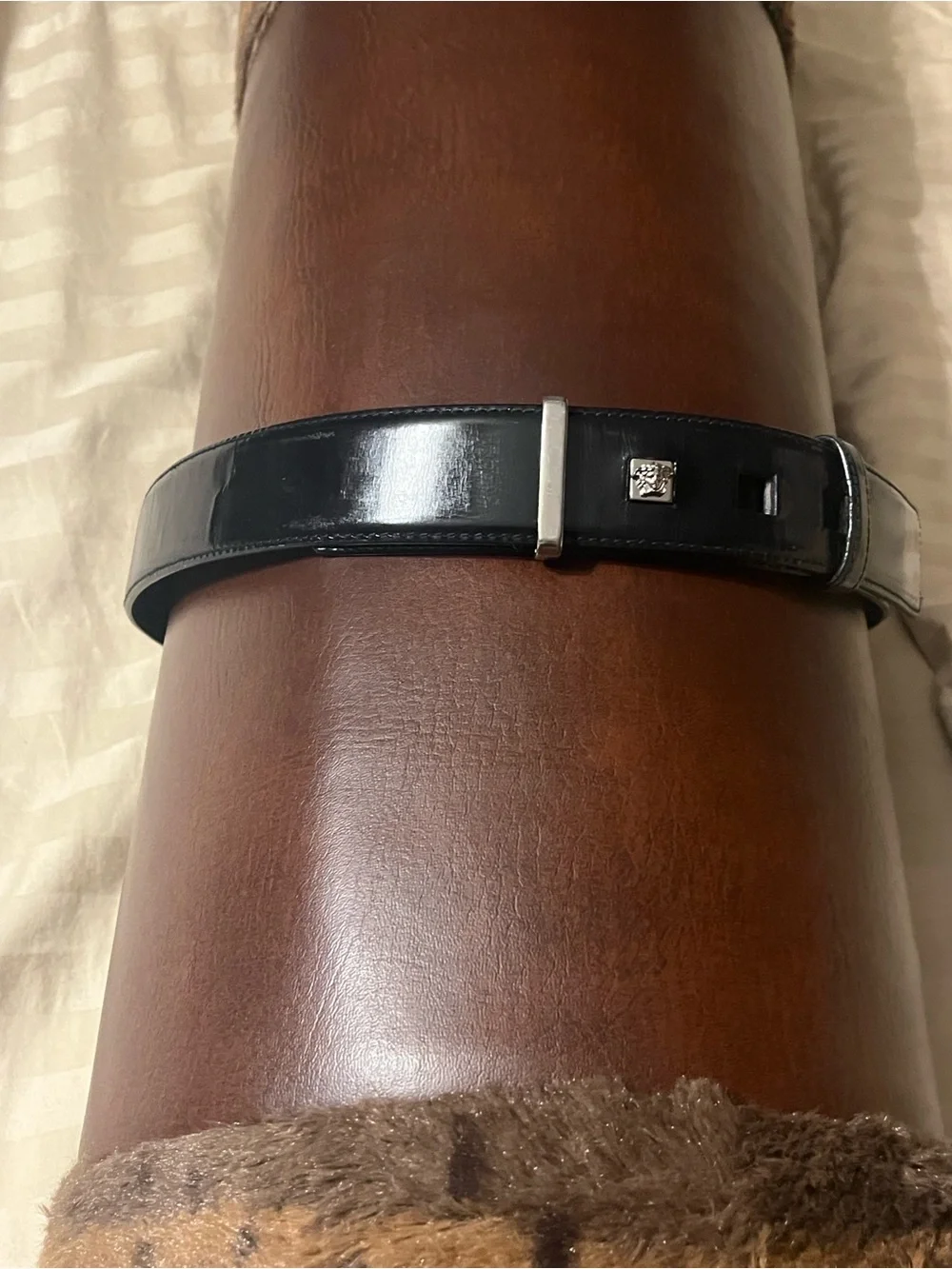 Vintage Gianni Versace Black Leather Belt with Silver Buckle